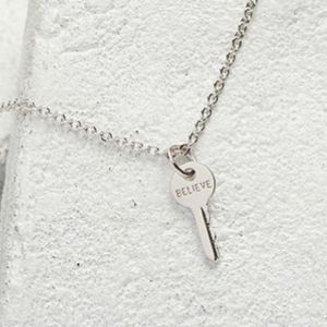 The Giving Keys Mini Key Necklace- Silver tone "Believe"